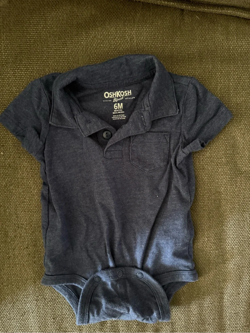OshKosh B'gosh Navy Polo, Navy-White Striped Cardigan & Navy Gingham Romper Set